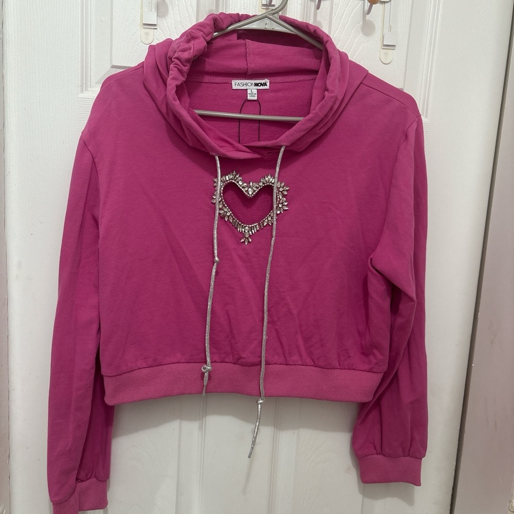 Fashion Nova Fuchsia Heart Detail Hoodie